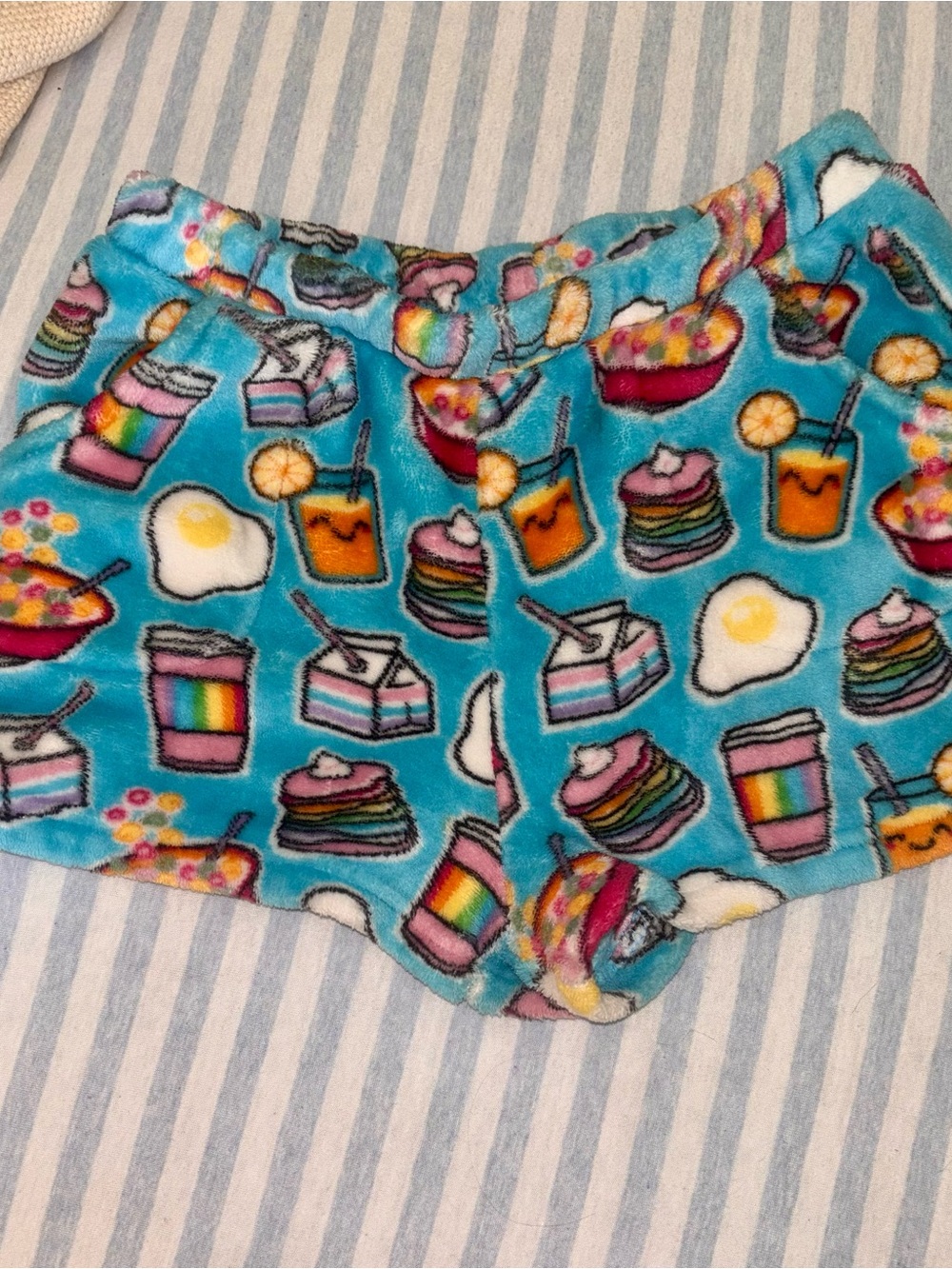 Girls' Teal Fuzzy Sleep Shorts with Rainbow Breakfast Print